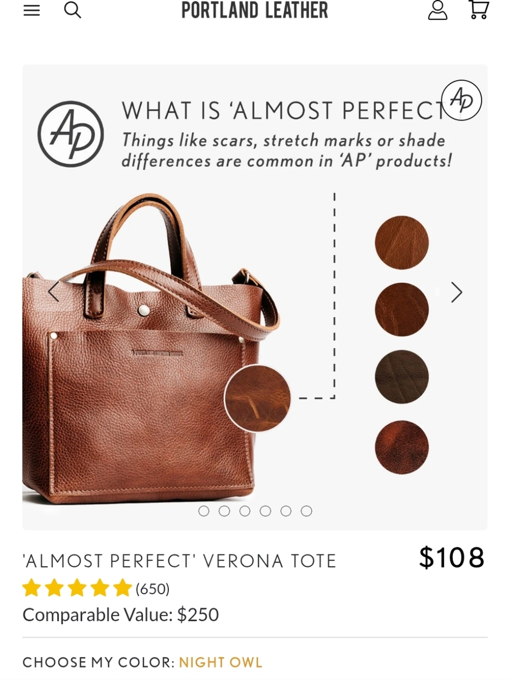 Portland Leather 'Almost Perfect' Verona Tote- M - Picture 10 of 12